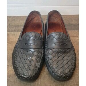 ROBERT ZUR MENS SHOES BLACK 7.5 Leather‎ Woven Loafers Slip On Driving Luxury
